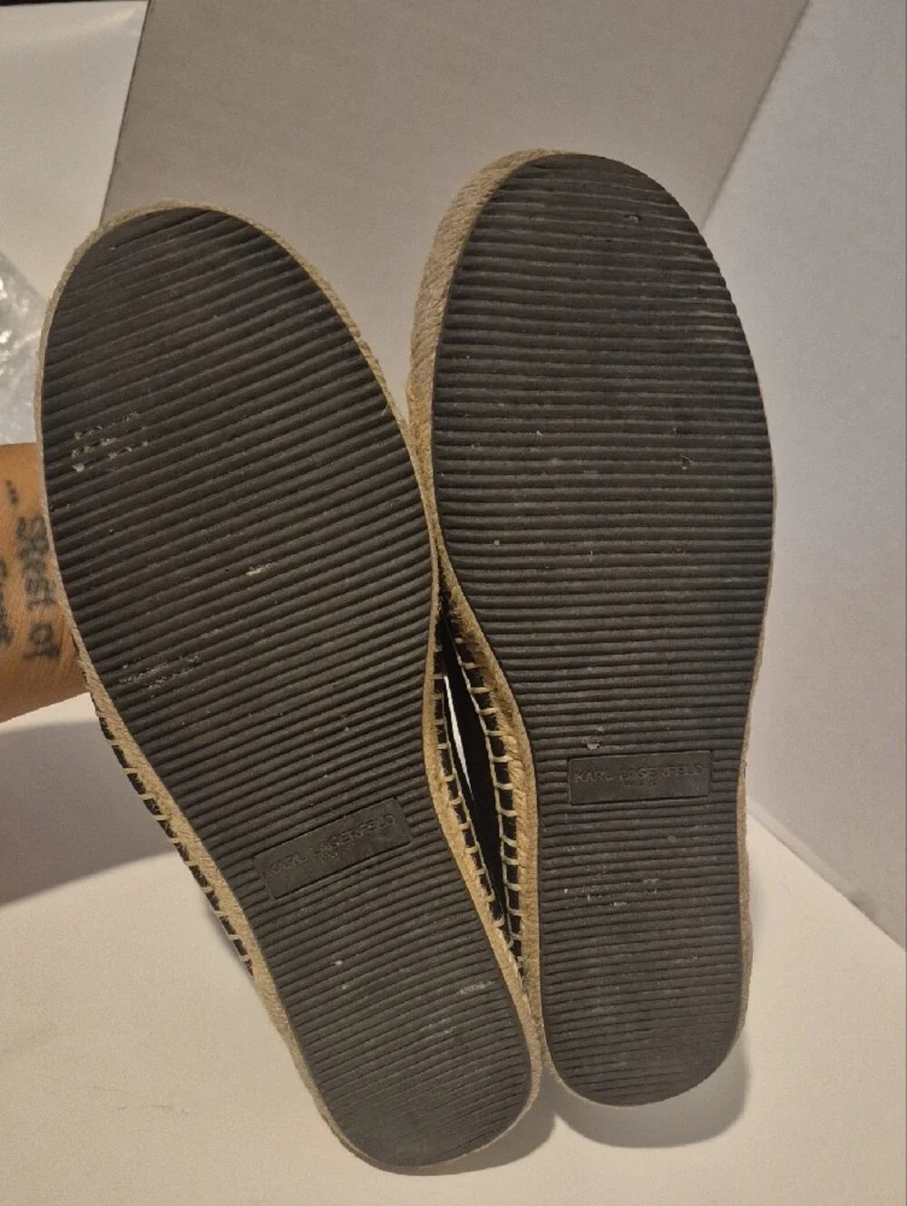 Karl Lagerfeld Black Espadrille Slip-On Flats with Crystal Logo